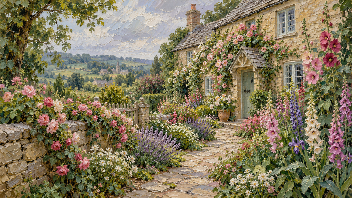 Bring a sunlit cottage garden into your home with this painterly arrangement of summer dahlias, roses, and overflowing garden color.